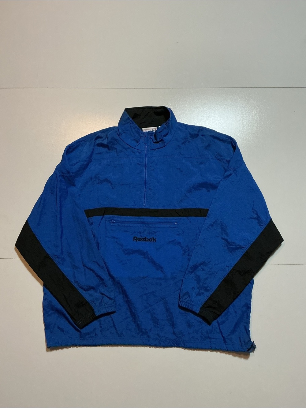 Vintage Reebok Spellout Windbreaker Blue Black 1/4 Zip Pullover Jacket